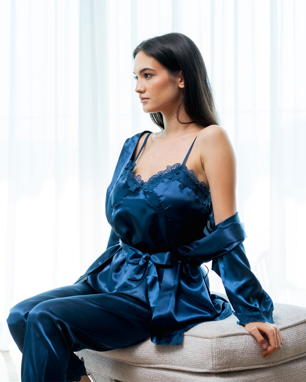 Set 5 pijamale din Satin, Bleumarin