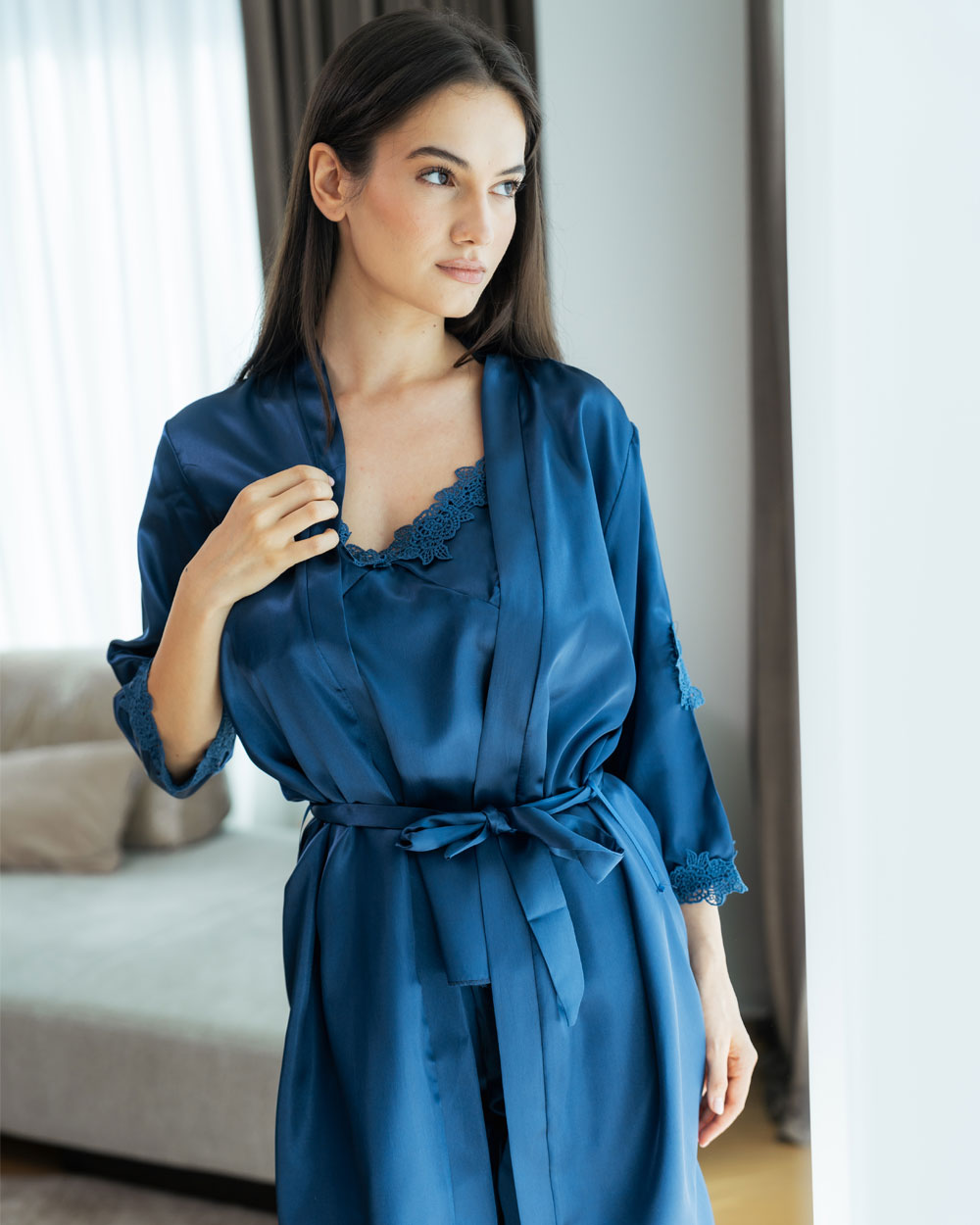 Set 5 pijamale din Satin, Bleumarin