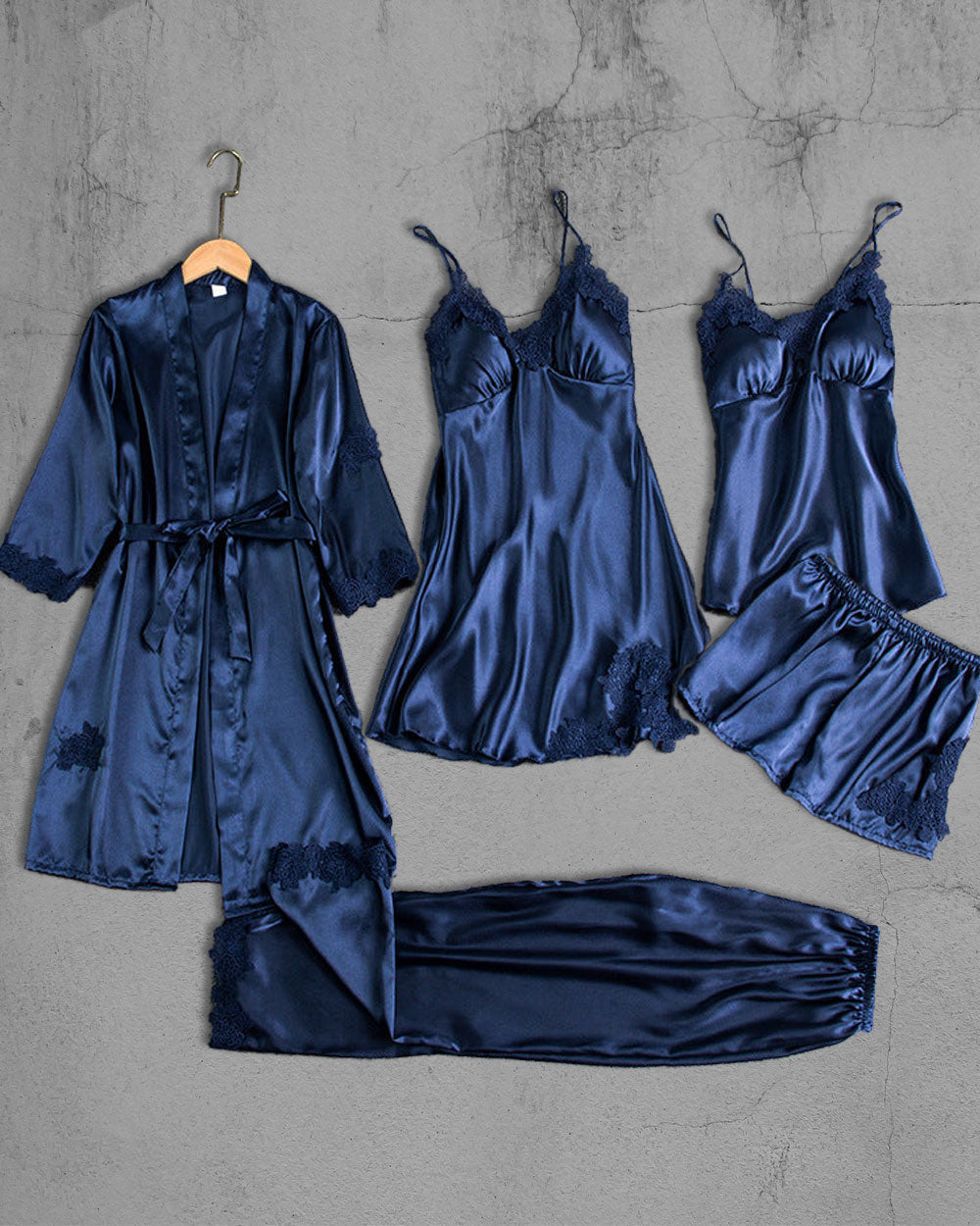 Set 5 pijamale din Satin, Bleumarin