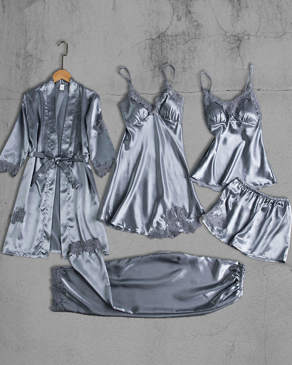 Set 5 pijamale din Satin, Gri