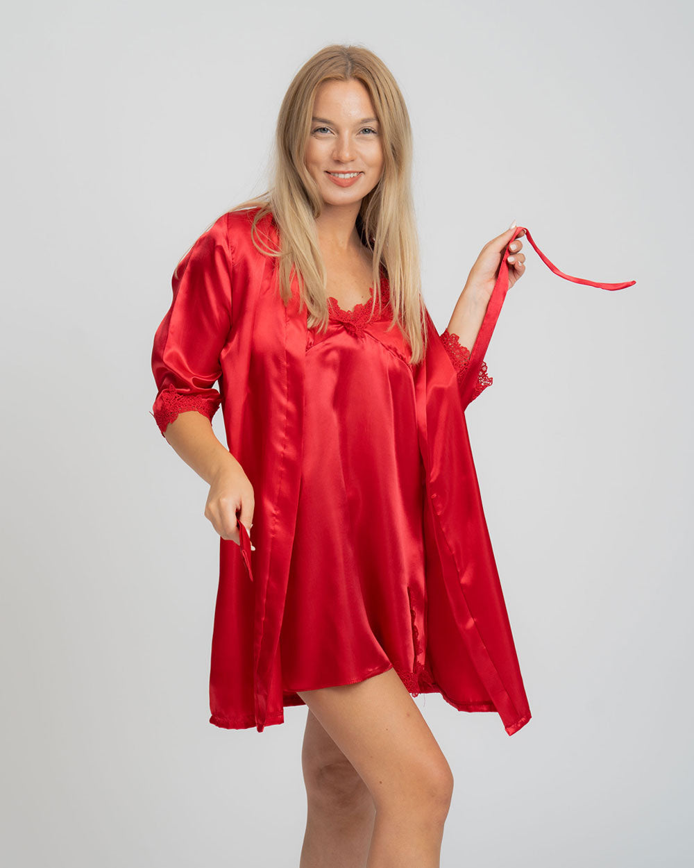 Set 5 pijamale din Satin, Rosu