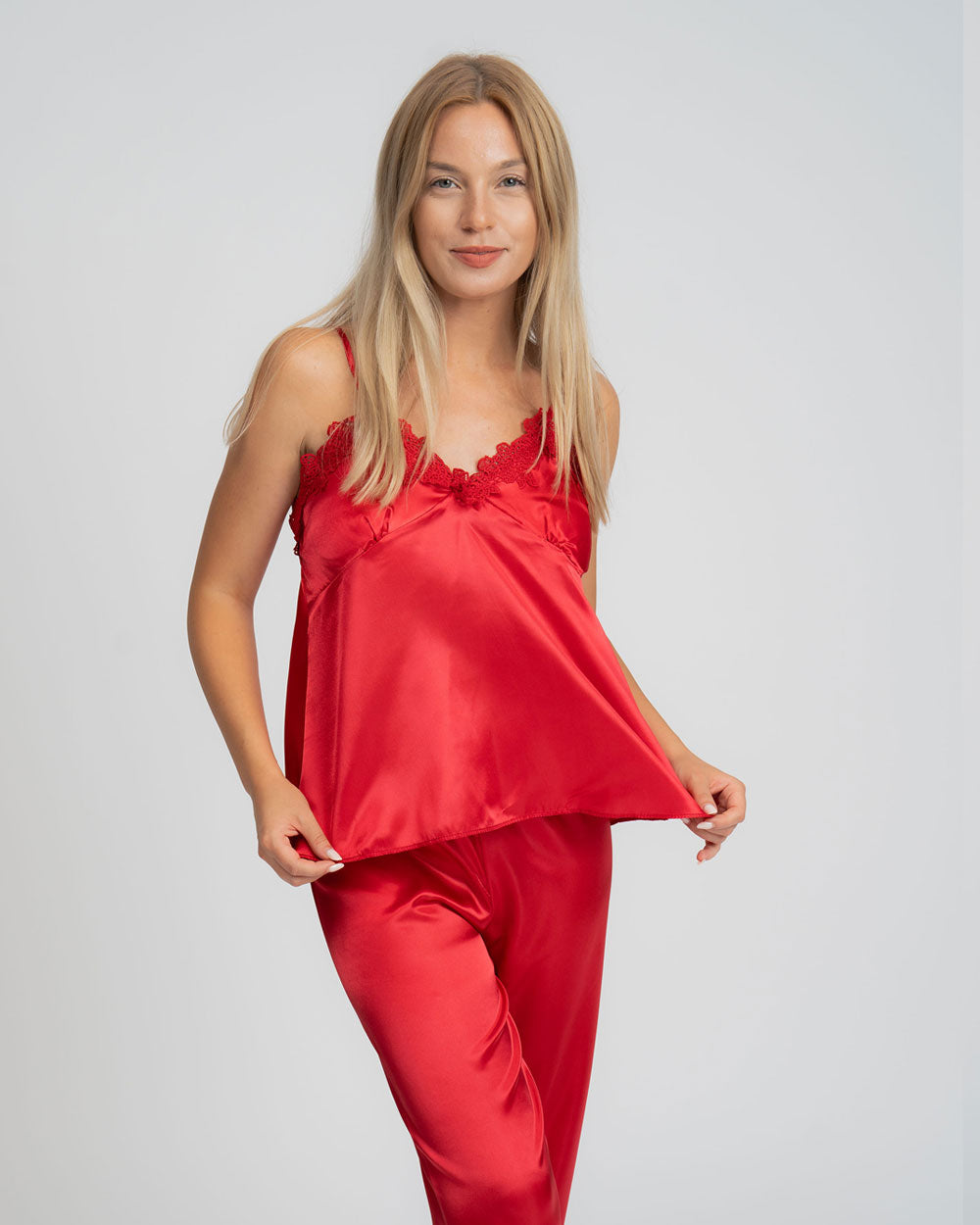 Set 5 pijamale din Satin, Rosu