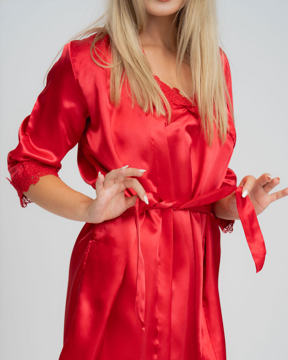 Set 5 pijamale din Satin, Rosu